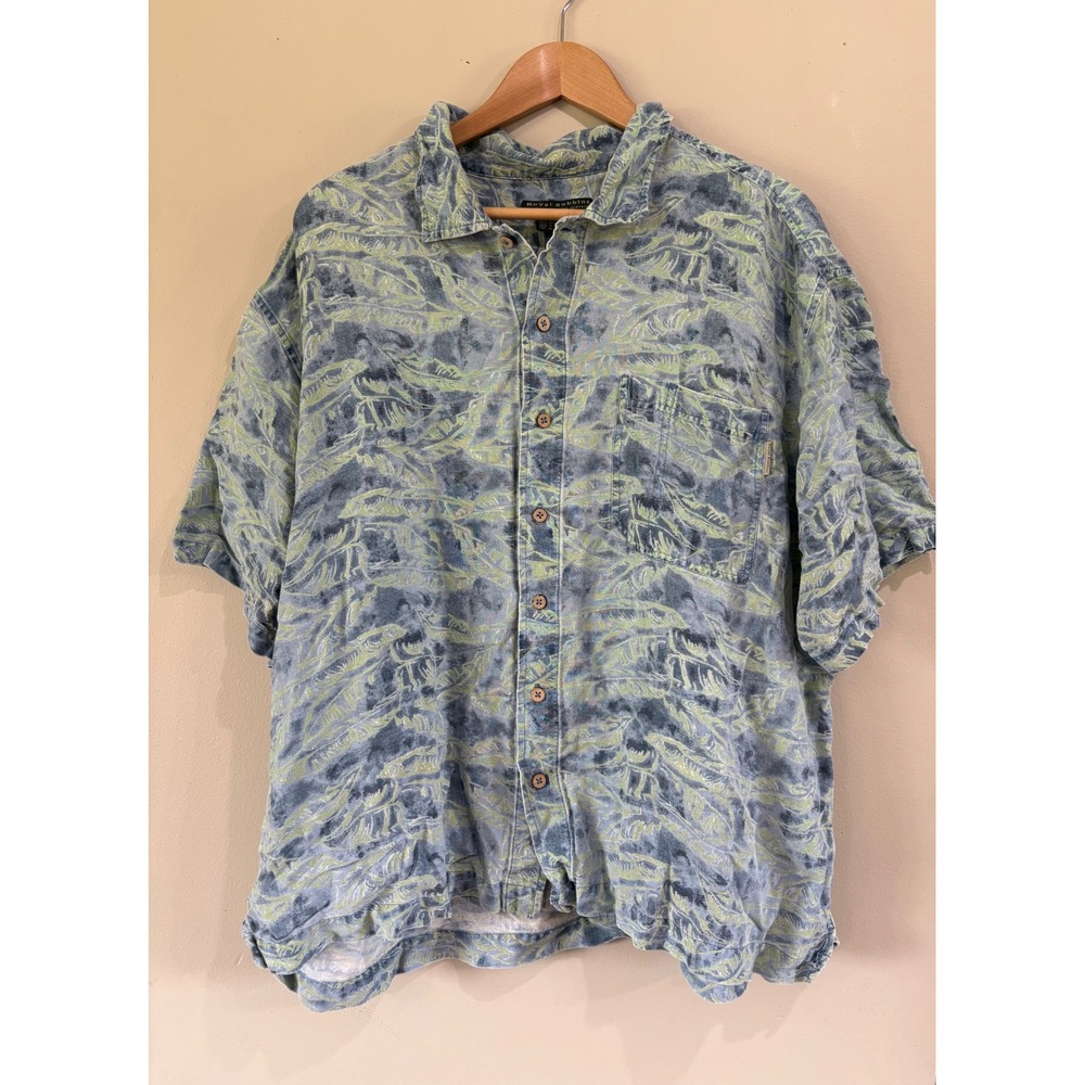 Royal Robbins Men's XXL Blue Linen Blend Short Sleeve Button Up Shirt Hawaiin - Picture 2 of 8